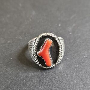 Vintage Old Pawn Red Coral Branch Sterling Silver Ring. Size 11